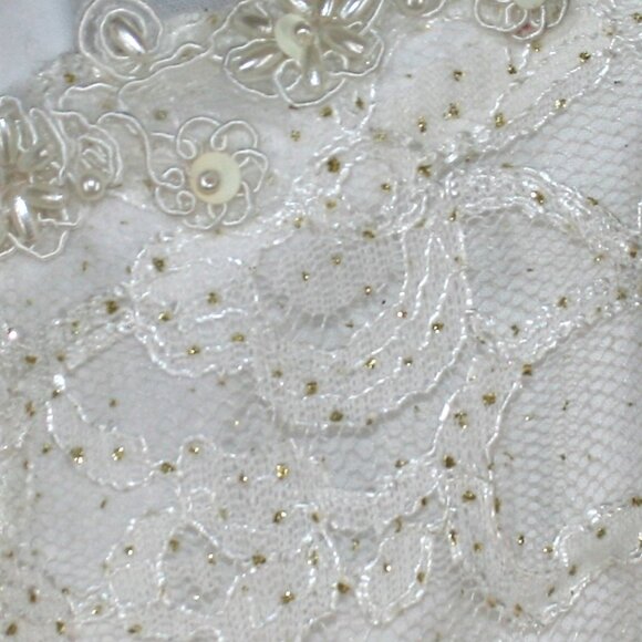 HAND CRAFTED Jacket Upcycled Peplum Lace Pearl Trim Floral White Bridal Large - Picture 8 of 14